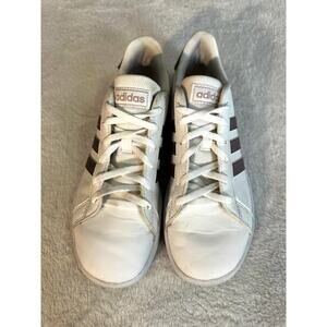 Adidas Women’s Size 4.5 White Rose Gold Stripe Sneakers Lace Up EF0101